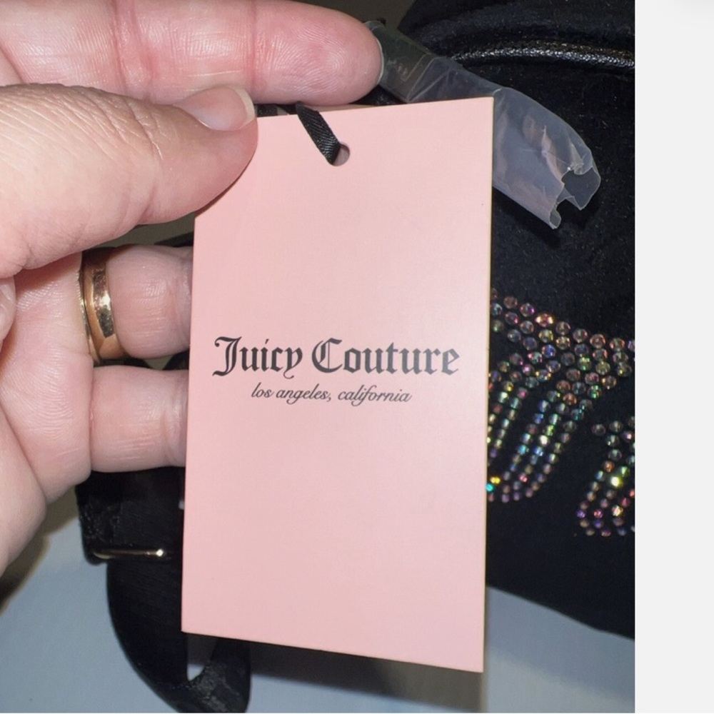 Juicy Couture Black Licorice VelvetCross Body Bag with Rhinestone Logo Nwt - Picture 6 of 8